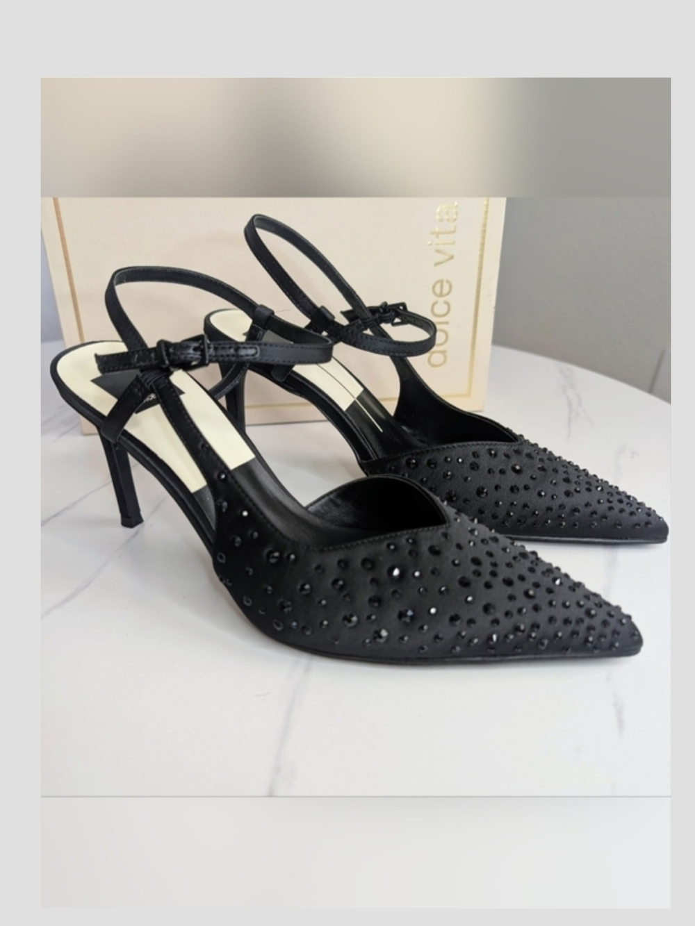 Dolce Vita Black Embellished Pointed-Toe Slingback Heels